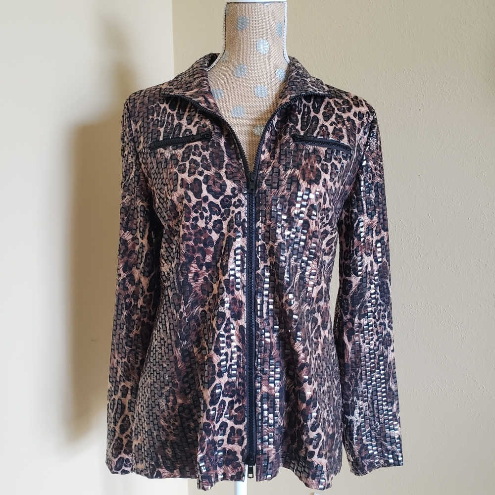 Laura Ashley leopard zip jacket medium - image 2